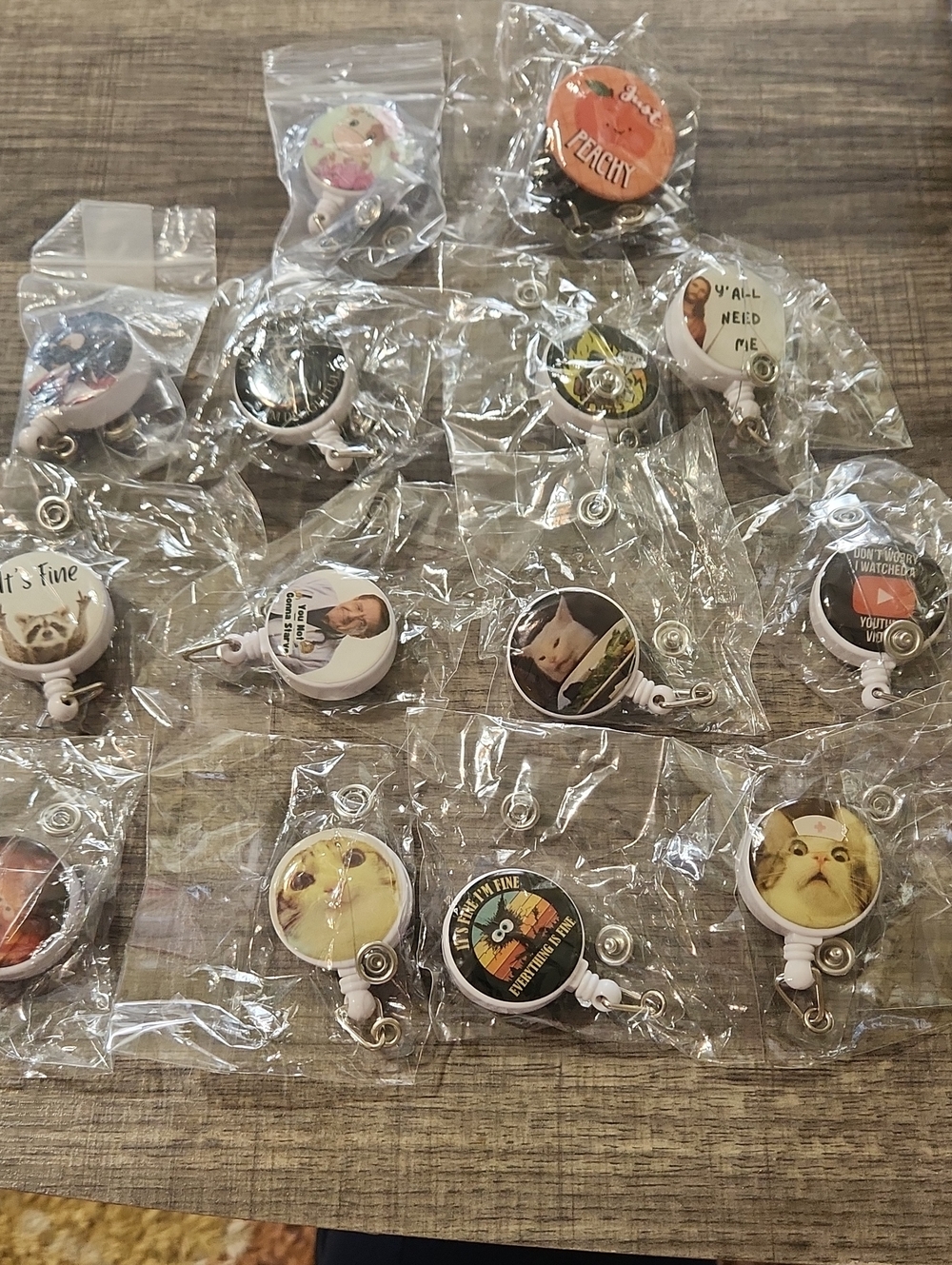 Assorted Novelty Cat & Meme Badge Reel - White